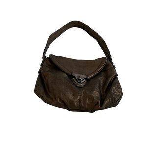 La Victoire Bronze Metalic Leather Shoulder Handbag Quiet Luxury Evening